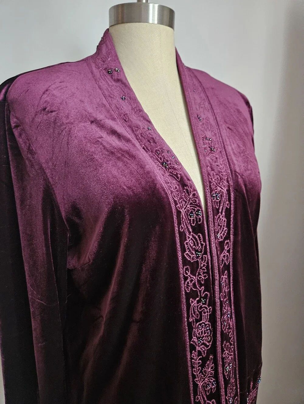 COLDWATER CREEK Deep Plum Velvet Embroidered Beaded Open Jacket | SZ 14 - Picture 6 of 11